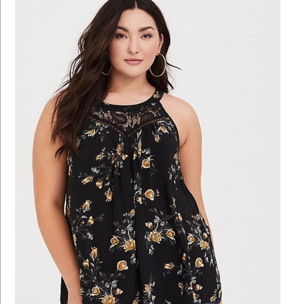 BLACK FLORAL ILLUSION CHALLIS TANK torrid 0X